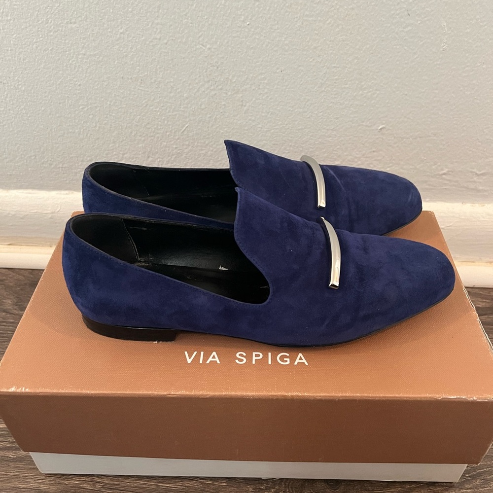 Via Spiga royal blue suede loafers